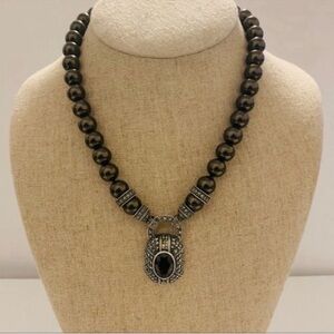 Judith Jack  | Necklace | Marcasite, Faux Pearls with Smoky Quartz Penda…